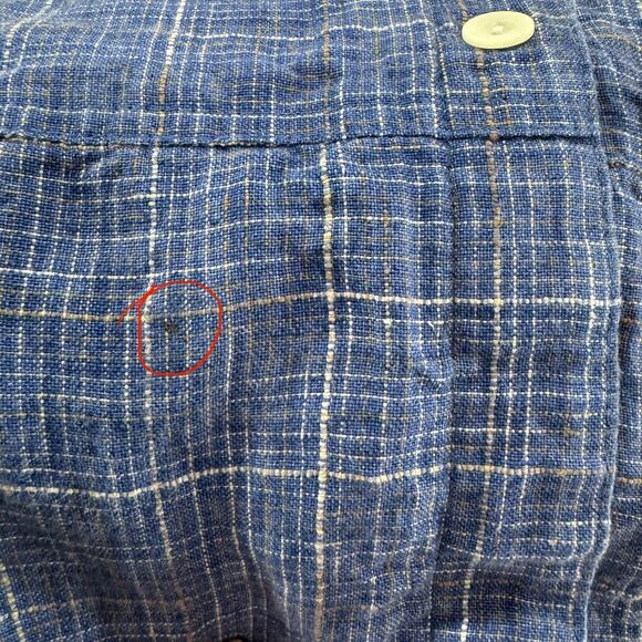 Liz Claiborne Top Womens 16W Blue Plaid Linen Button Up Shirt Short Sleeve Tie - Picture 9 of 12